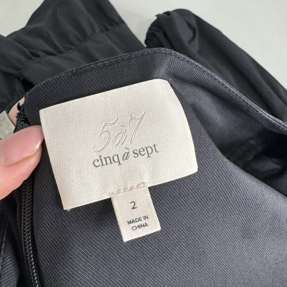 Cinq a Sept Rose Tiered Mini Dress Womens 2 Black Bishop Sleeve Cottage Boho - Picture 10 of 16